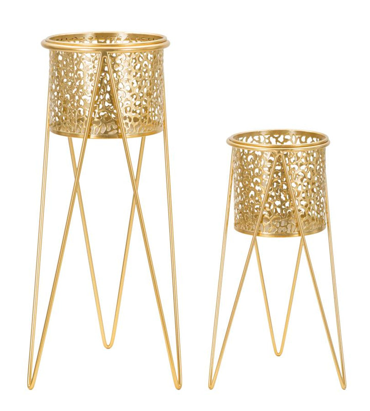 Glam vaser i guldfarve, metal – 21x20x46 og 18x18x32 cm