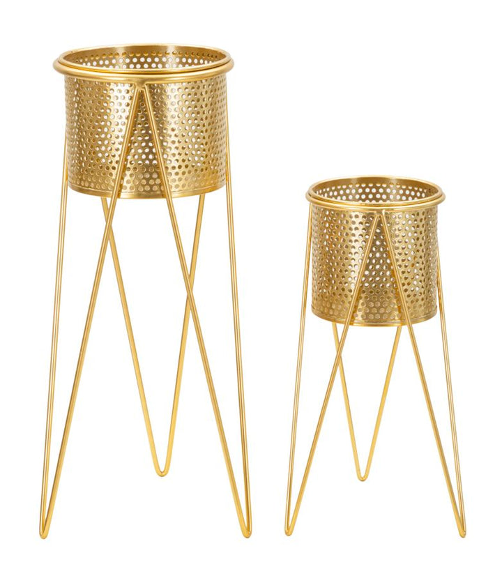 Glam vaser i guldfarve, metal – 21x20x46 og 18x18x32 cm