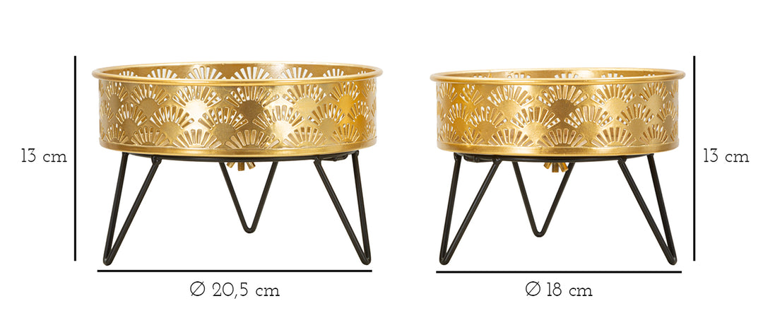 Glam vaser i guldfarve, metal  – 20x5x13 og 18x13 cm