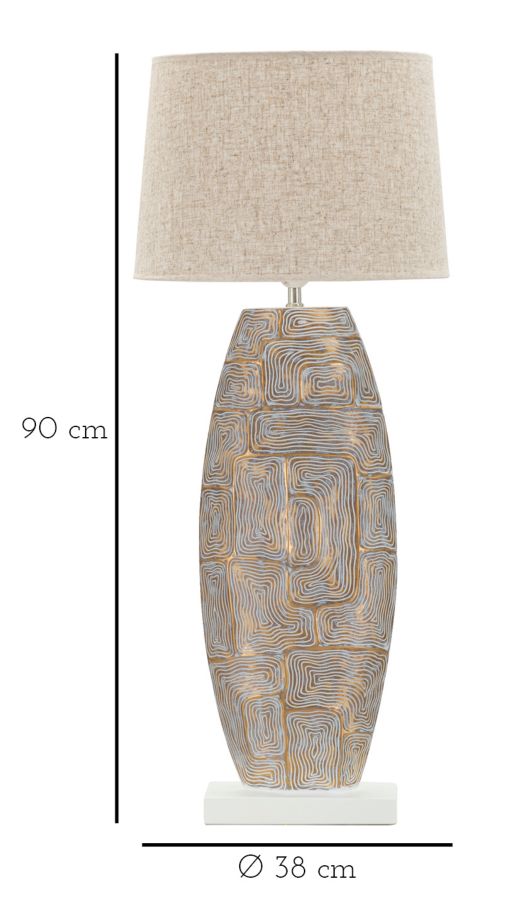 Moderne bordlampe i polyresin, jern and stof  – 38x90 cm