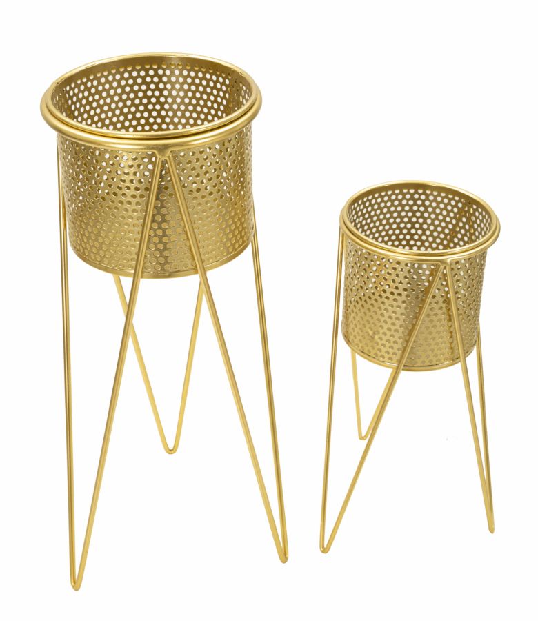 Glam vaser i guldfarve, metal – 21x20x46 og 18x18x32 cm