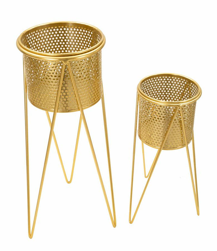 Glam vaser i guldfarve, metal – 21x20x46 og 18x18x32 cm