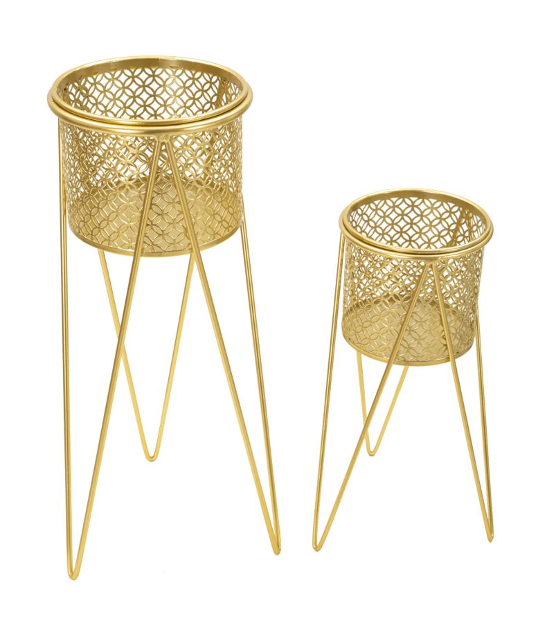 Glam vaser i guldfarve, metal – 21x20x46 og 18x18x32 cm