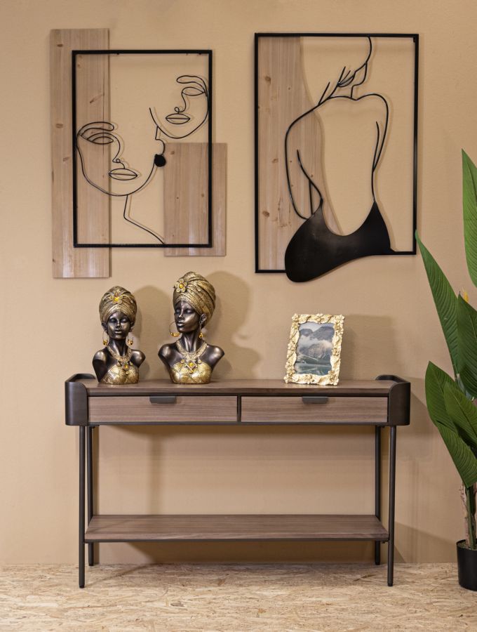 Konsolbord i træ og jern – 120x31x72 cm