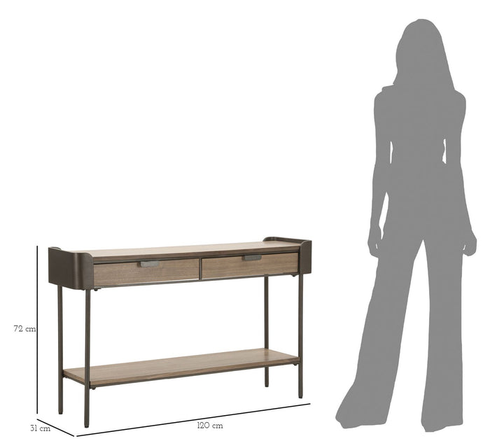 Konsolbord i træ og jern – 120x31x72 cm