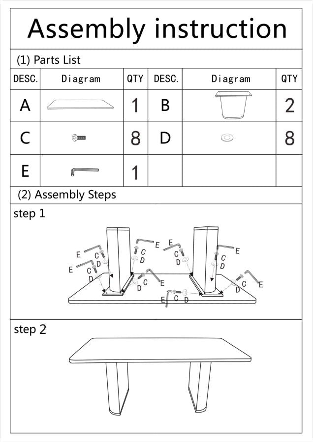 Bord i mdf, træ og jern – 180x90x76 cm