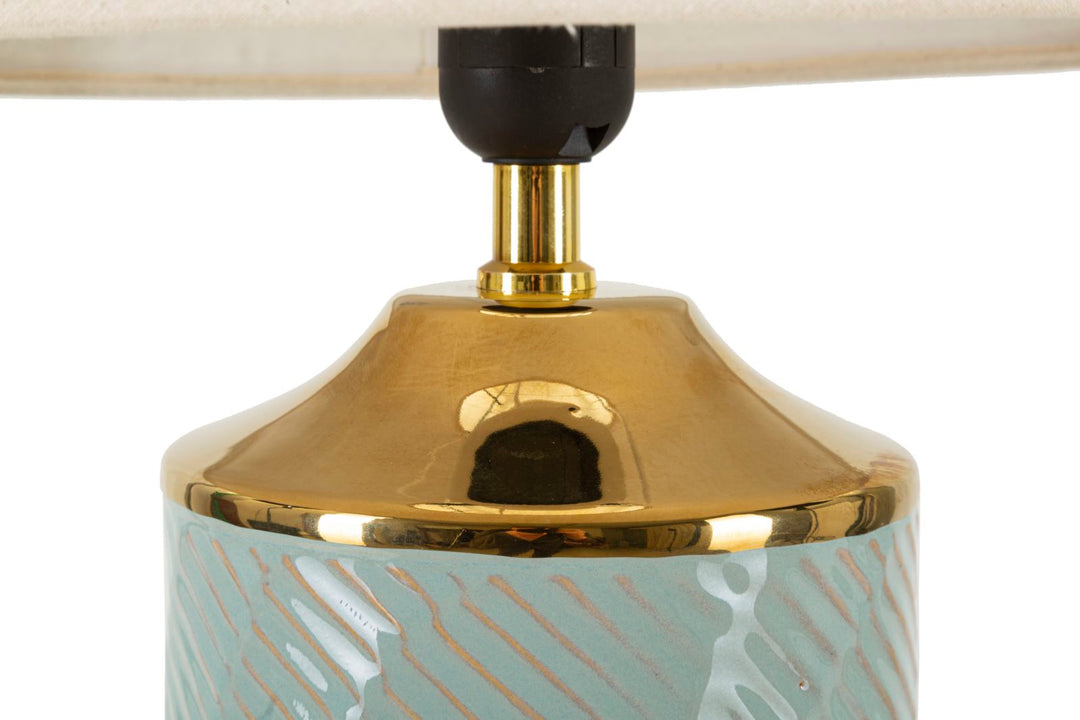 Glam bordlampe i keramik, jern og stof – 30x47 cm