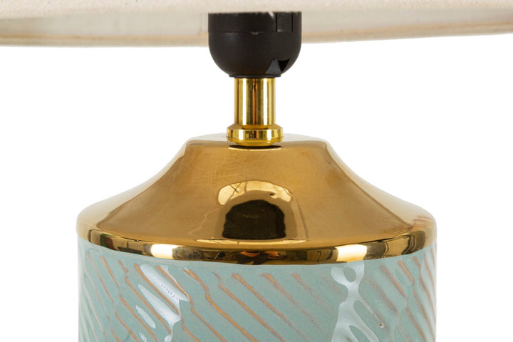 Glam bordlampe i keramik, jern og stof – 30x47 cm