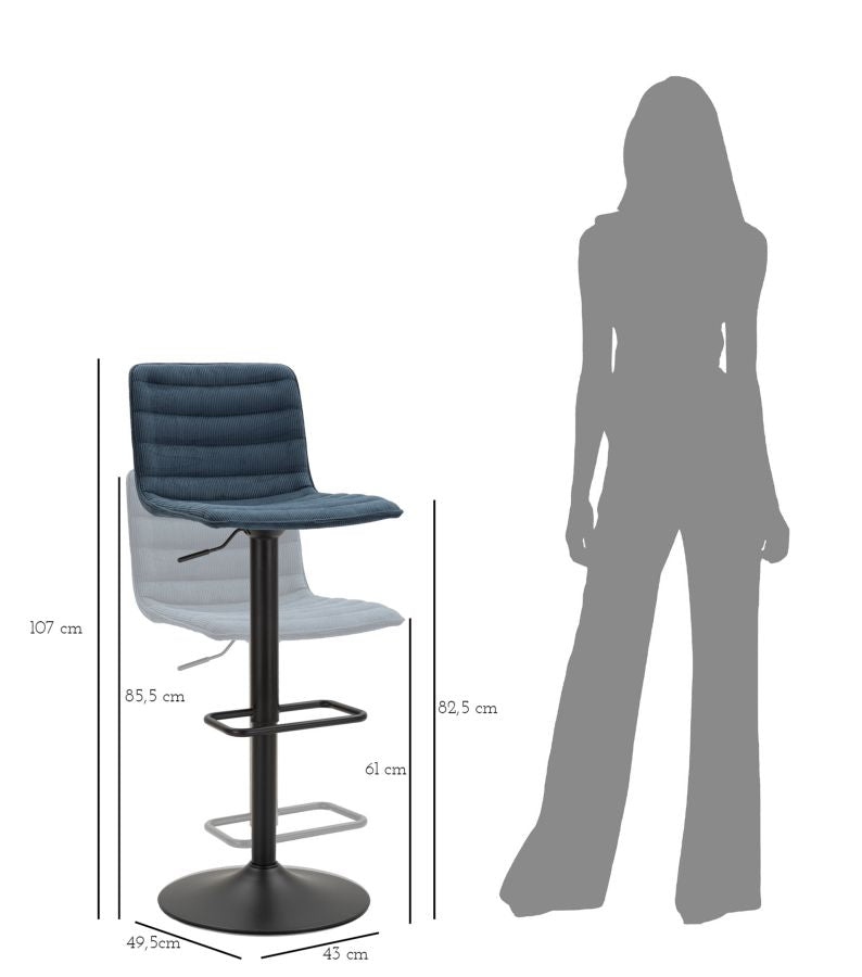 Barstol i sort, jern, træ og polyester – 43x49x5 85x5 82x5 cm