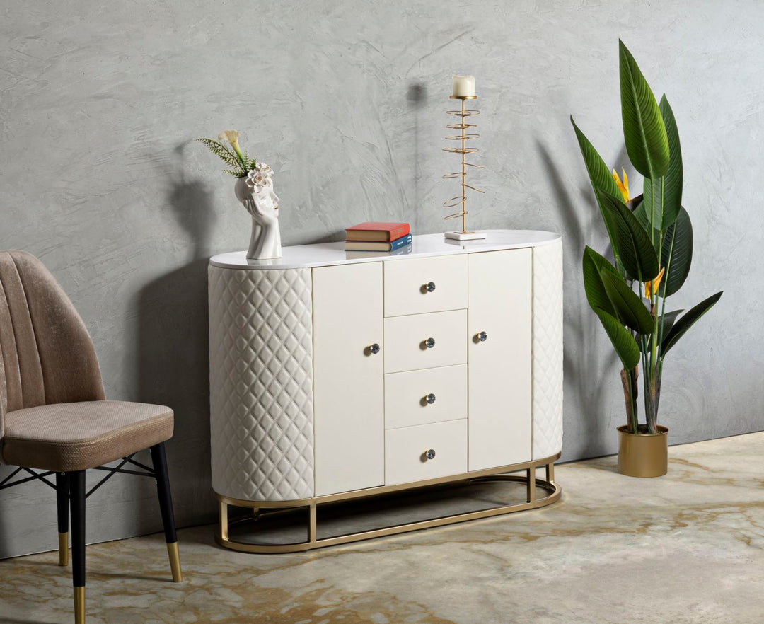 Glam kommode i guldfarve, træ, mdf, metal – 120x40x85 cm