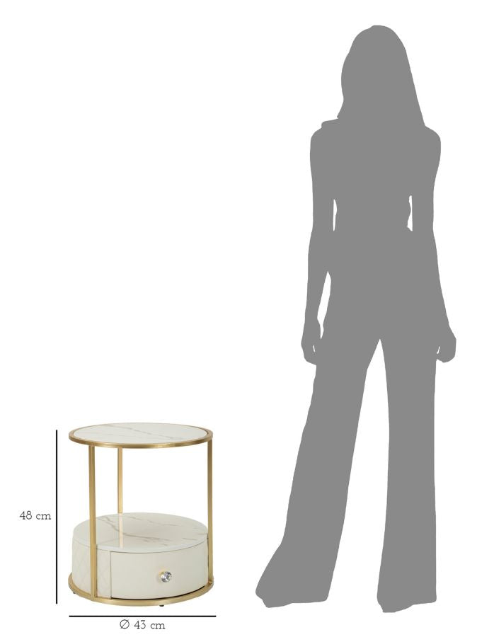 Glam sengebord i træ, mdf, metal og plast – 43x48 cm