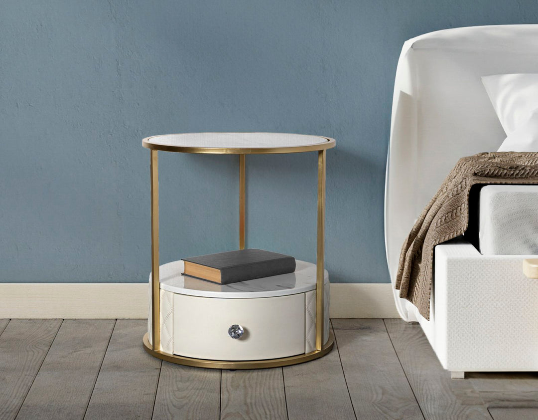 Glam sengebord i træ, mdf, metal og plast – 43x48 cm