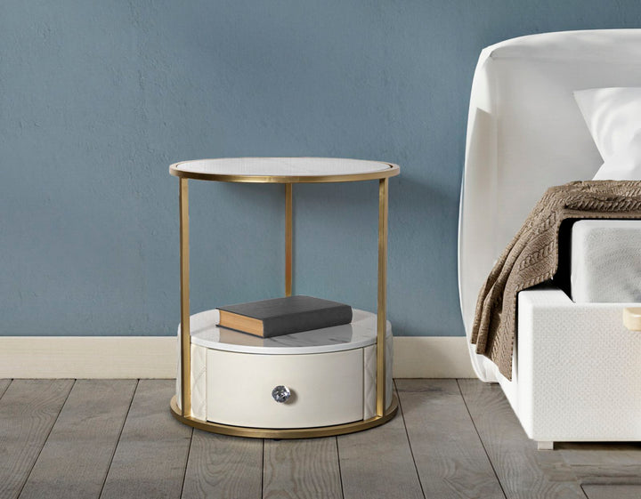 Glam sengebord i træ, mdf, metal og plast – 43x48 cm