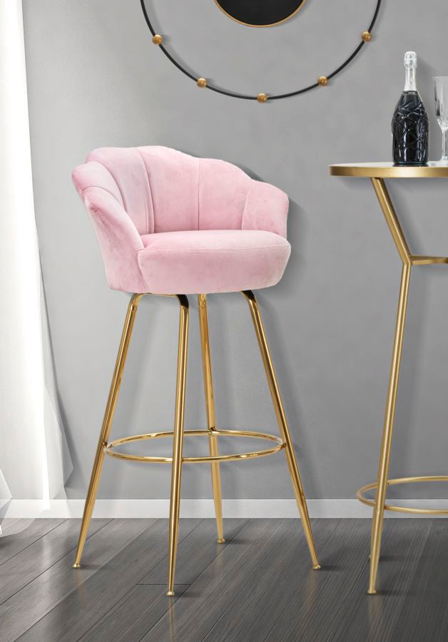 Glam barstol, pink med guldfarve, stof og metal – 55x53x110 cm