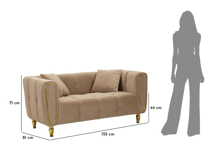 Glam 2-personers sofa med gyldne ben  – 155x81x71 cm