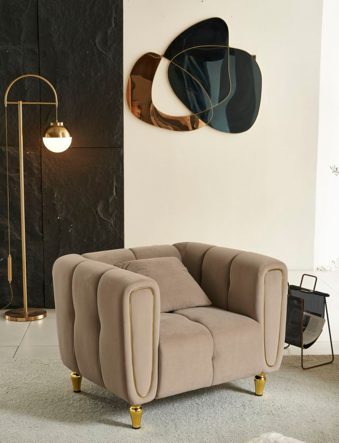 Glam lænestol, duegrå med gyldne ben – 97x81x71 cm