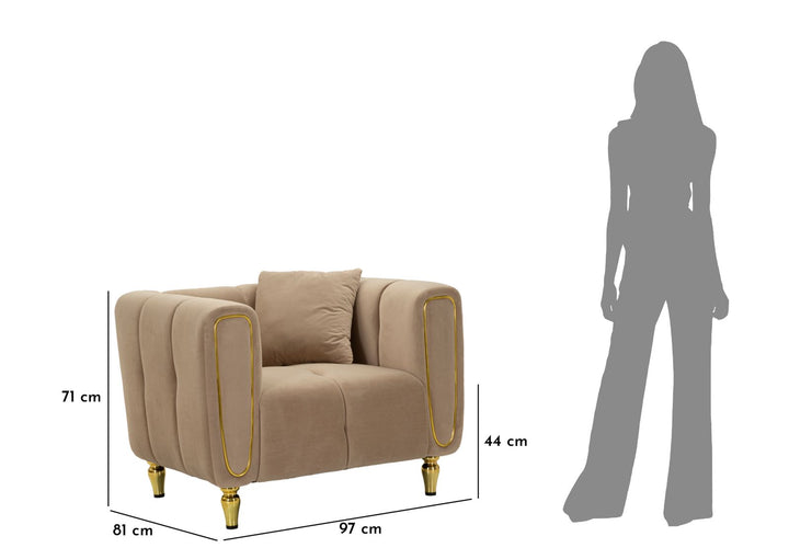 Glam lænestol, duegrå med gyldne ben – 97x81x71 cm