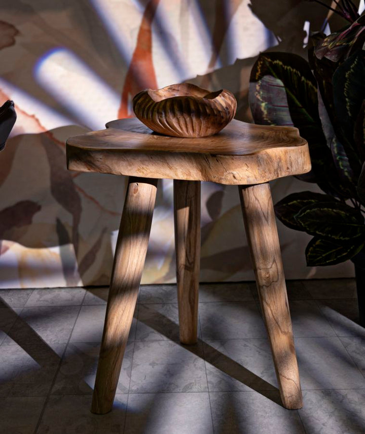 Taburet i teaktræ, 38x45 cm