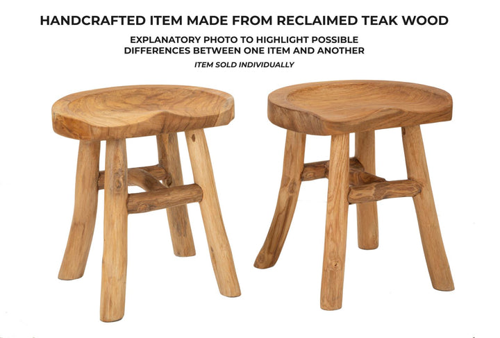 Taburet i teaktræ, 40x32x42 cm