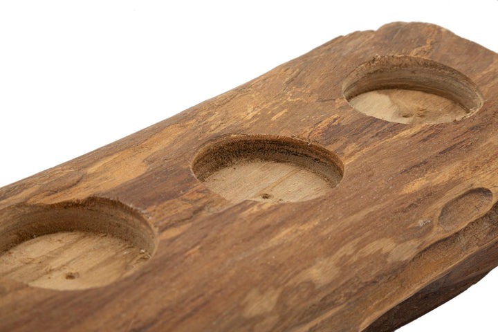 Lysestage i teaktræ – 51x14x6 cm