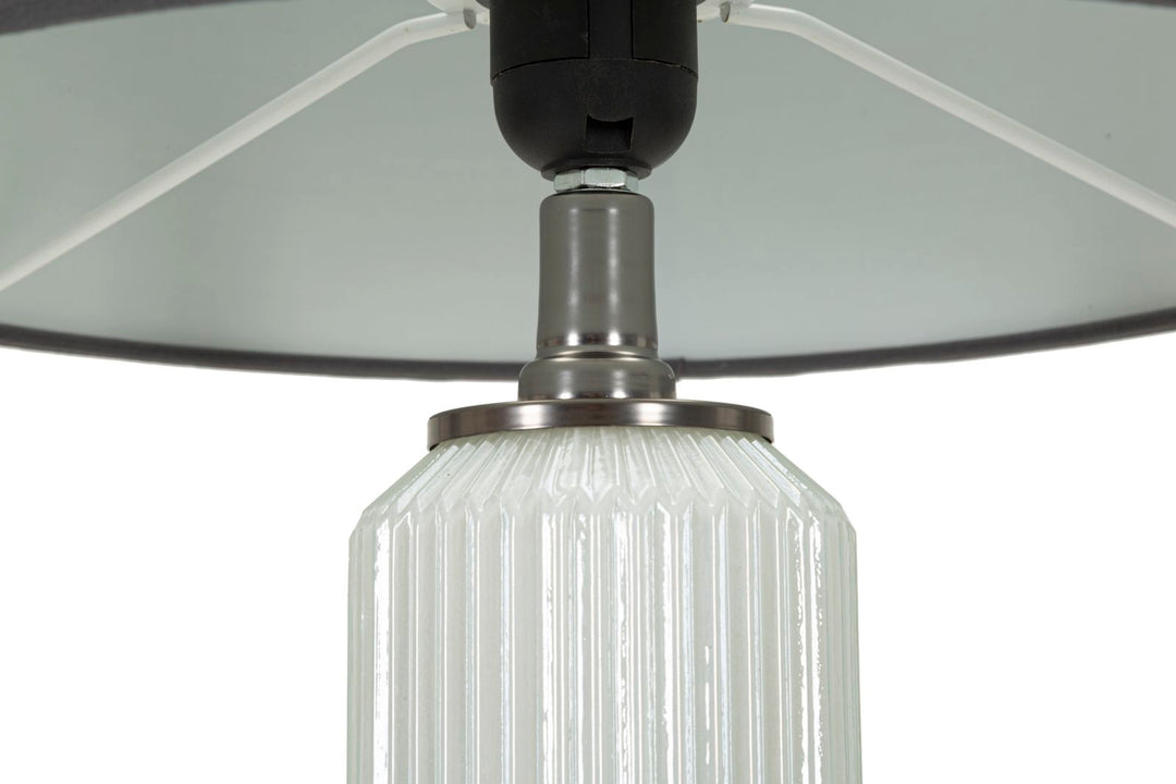Bordlampe i glas, jern og stof – 32x5x57 cm