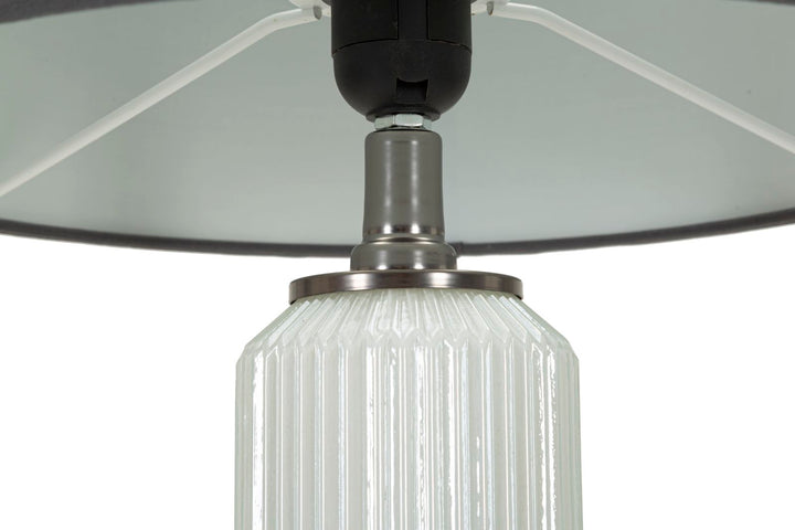 Bordlampe i glas, jern og stof – 32x5x57 cm