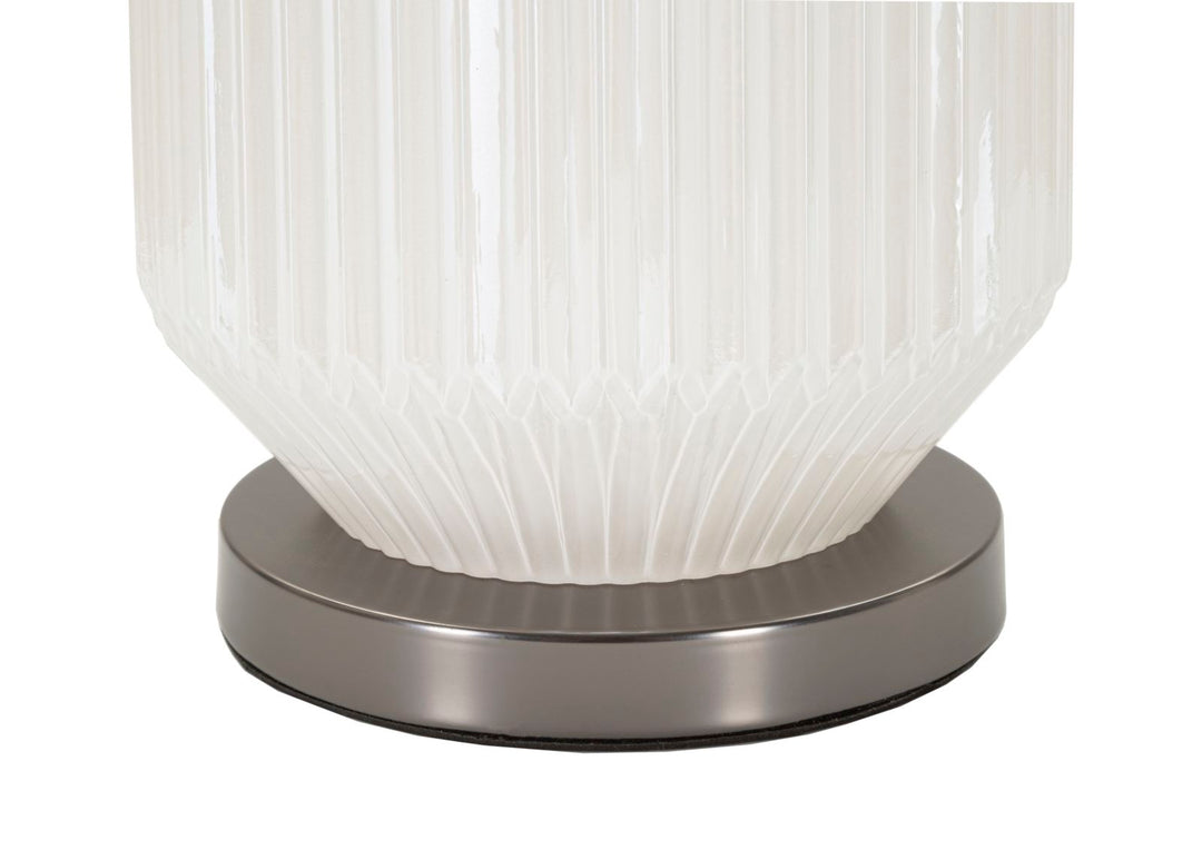 Bordlampe i glas, jern og stof – 37x5x65 cm