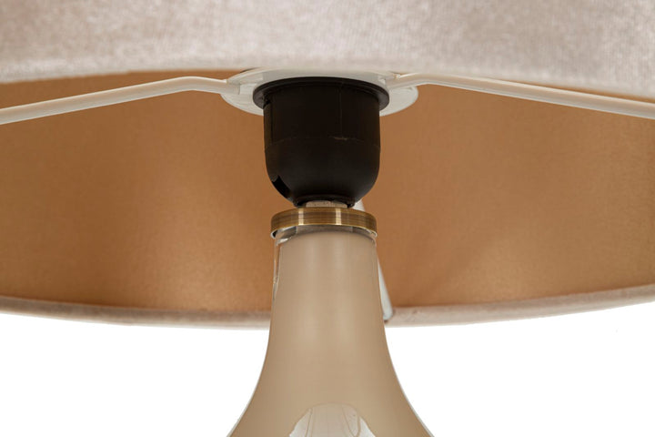 Bordlampe i glas, jern og stof – 35x50x5 cm