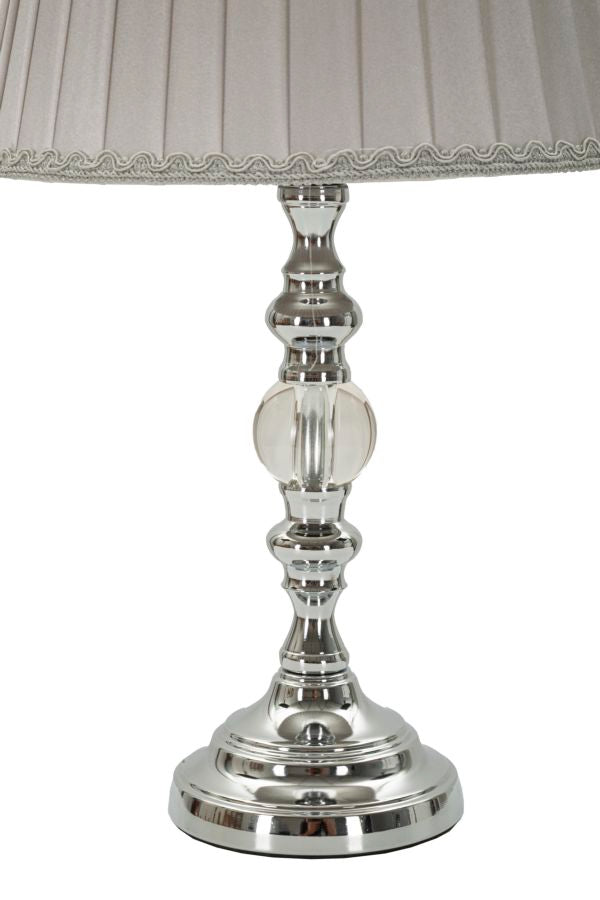 Glam bordlampe, sølvfarvet metal, glas, stof – 25x46 cm