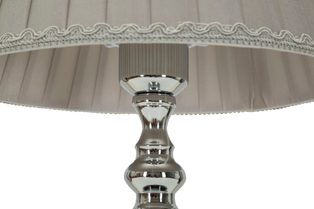Glam bordlampe, sølvfarvet metal, glas, stof – 25x46 cm