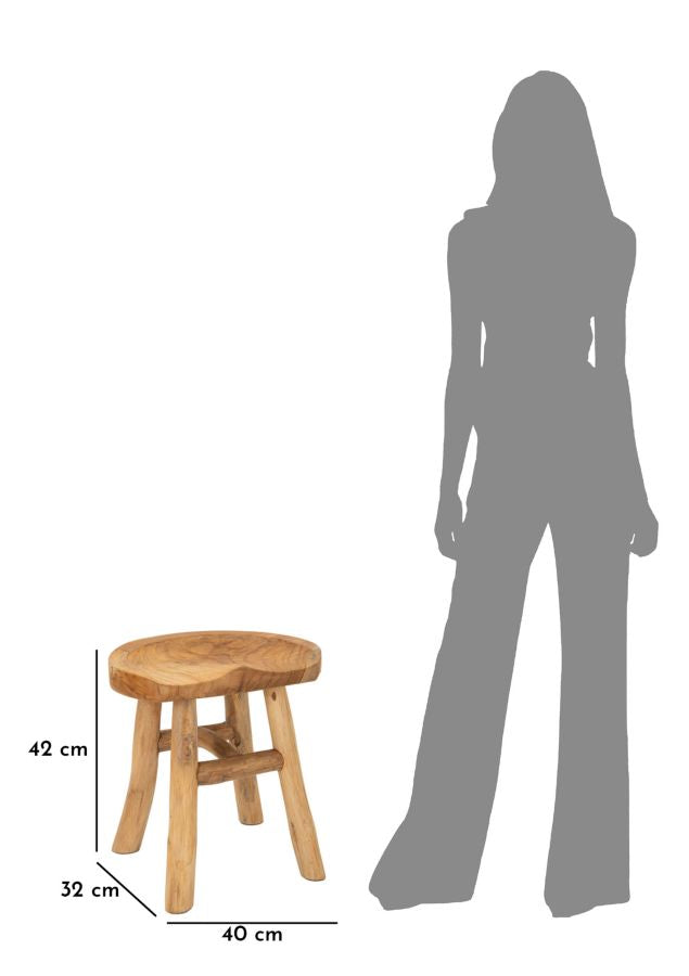 Taburet i teaktræ, 40x32x42 cm