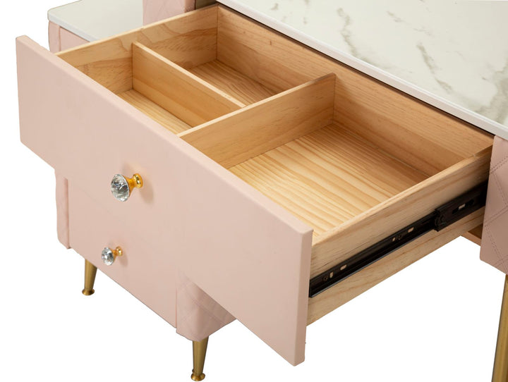 Glam sminkebord med skammel i træ, mdf, metal – 120x40x75, 36x39 cm