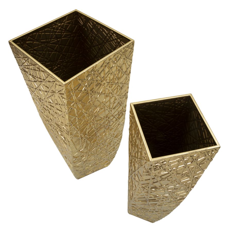 Glam vaser i guldfarve af jern – 34x34x90 og 25x25x78 cm