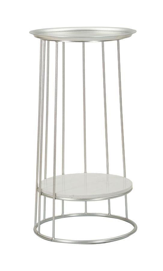 Glam bord i sølvfarve, metal og kunstig marmor – 40x76 cm