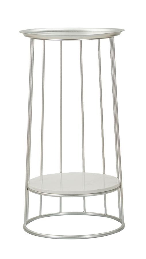 Glam bord i sølvfarve, metal og kunstig marmor – 40x76 cm