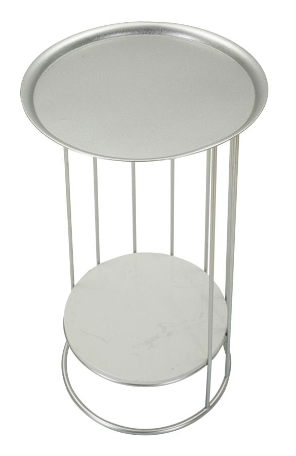 Glam bord i sølvfarve, metal og kunstig marmor – 40x76 cm