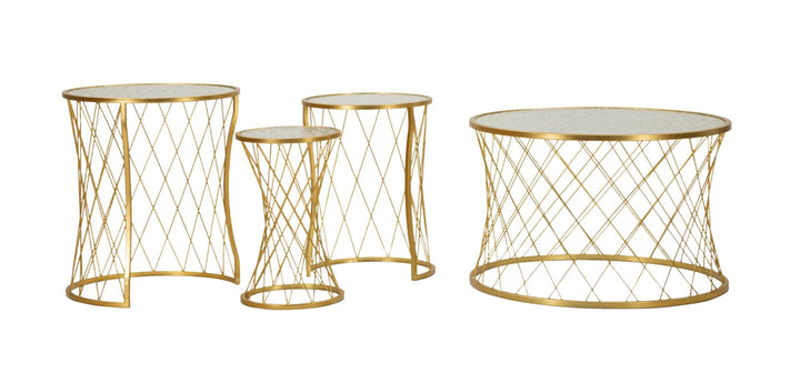 Glam borde, sæt med 4 styks, metal og glas – 70x45 47x54x5 36x50 28x45 cm