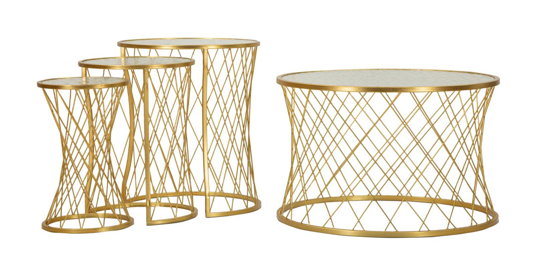 Glam borde, sæt med 4 styks, metal og glas – 70x45 47x54x5 36x50 28x45 cm