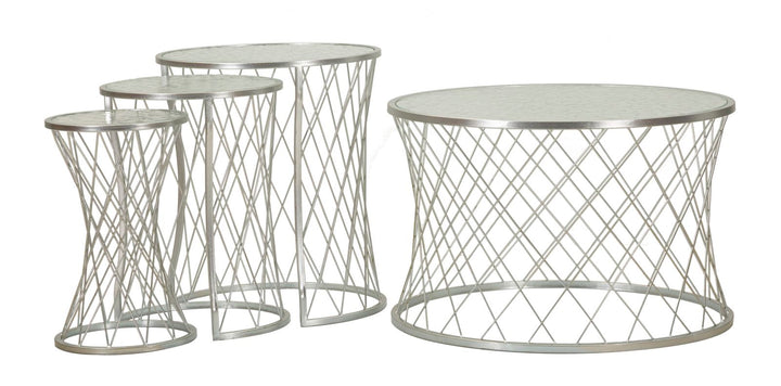 Glam borde, sæt med 4 styks, sølvfarvet, jern og glas