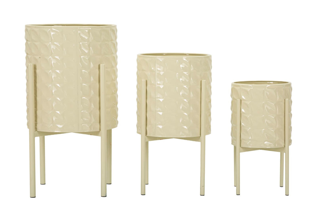 Sæt med vaser i creme-hvid, metal – 36x56x5, 30x48x5, 24x37x5 cm