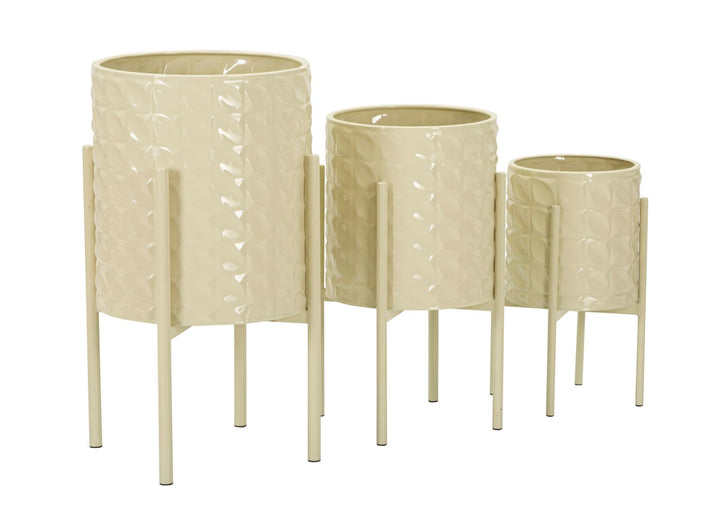 Sæt med vaser i creme-hvid, metal – 36x56x5, 30x48x5, 24x37x5 cm