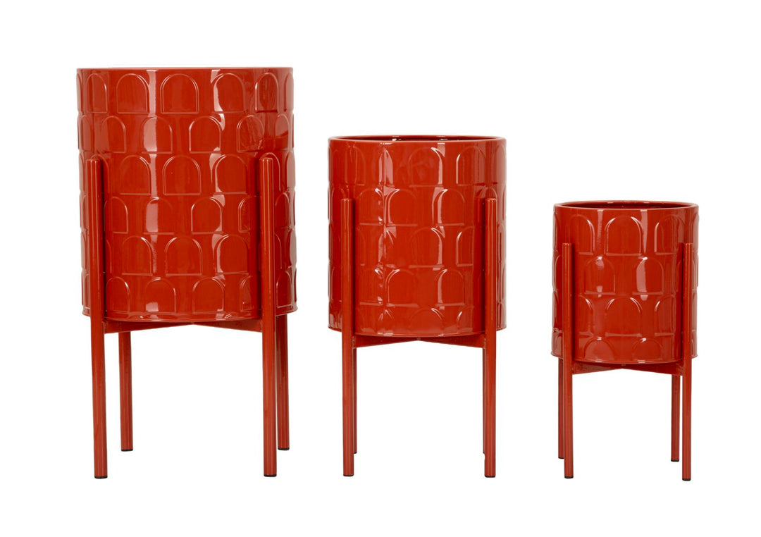 Sæt med vaser i rød, metal – 36x56x5, 30x48x5, 24x37x5 cm