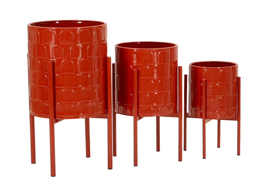 Sæt med vaser i rød, metal – 36x56x5, 30x48x5, 24x37x5 cm
