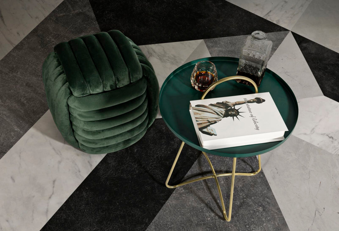 Glam bord i metal, grøn og guldfarvet – 45x59 cm