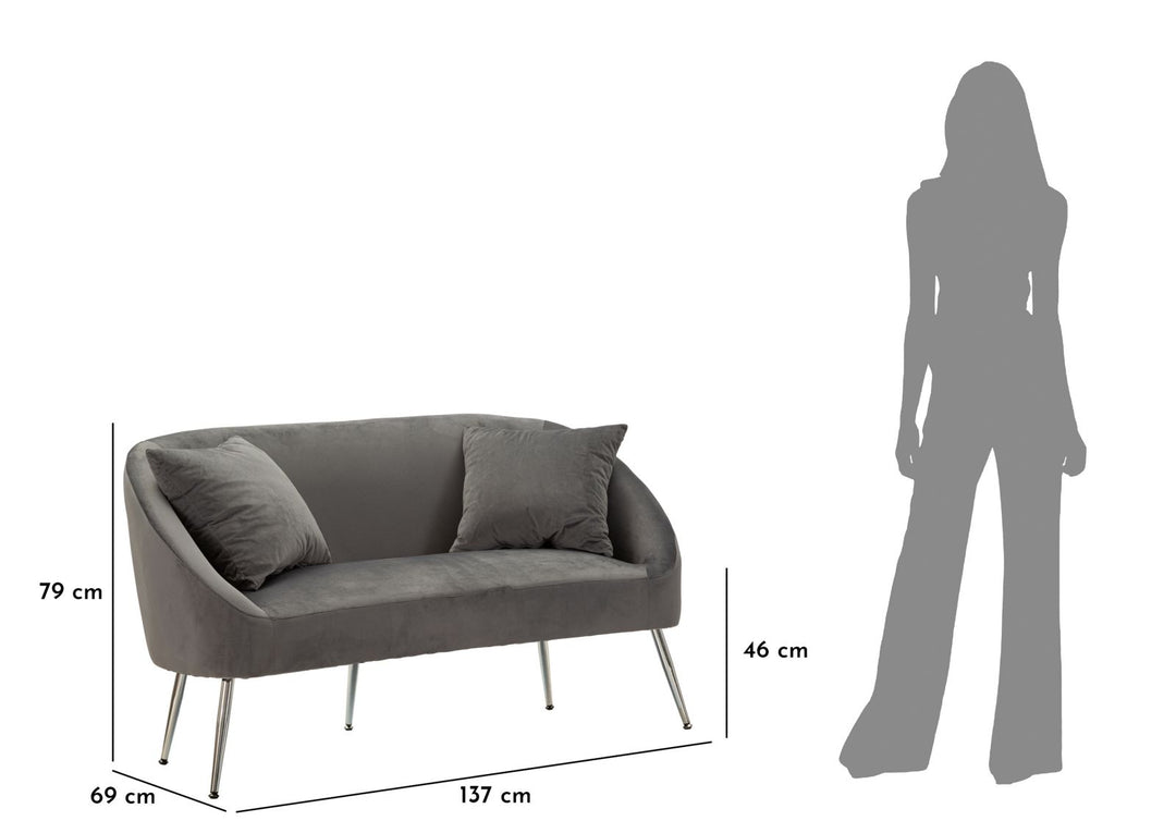 Glam sofa i sølv af fyrretræ træ, mdf, polyester og metal – 137x69x79 cm