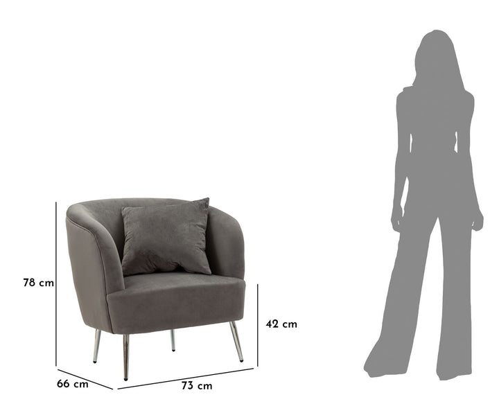 Glam stol i sølv af fyrretræ træ, mdf, polyester og metal – 73x66x78 cm