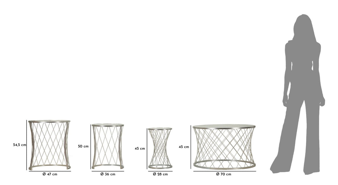 Glam borde, sæt med 4 styks, sølvfarvet, jern og glas