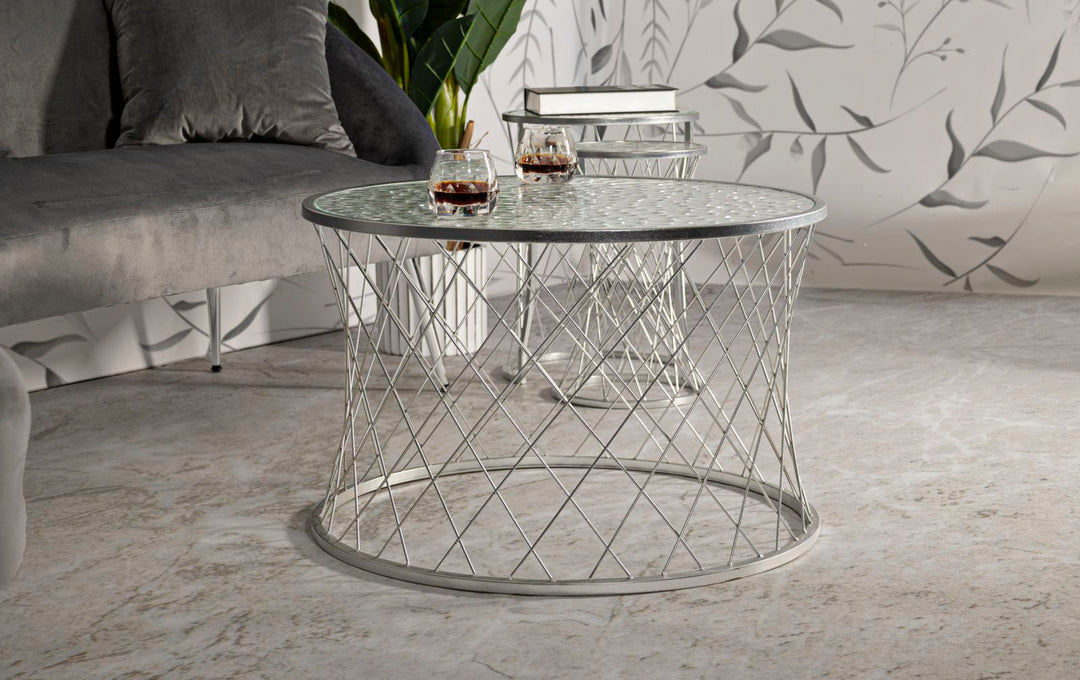 Glam borde, sæt med 4 styks, sølvfarvet, jern og glas