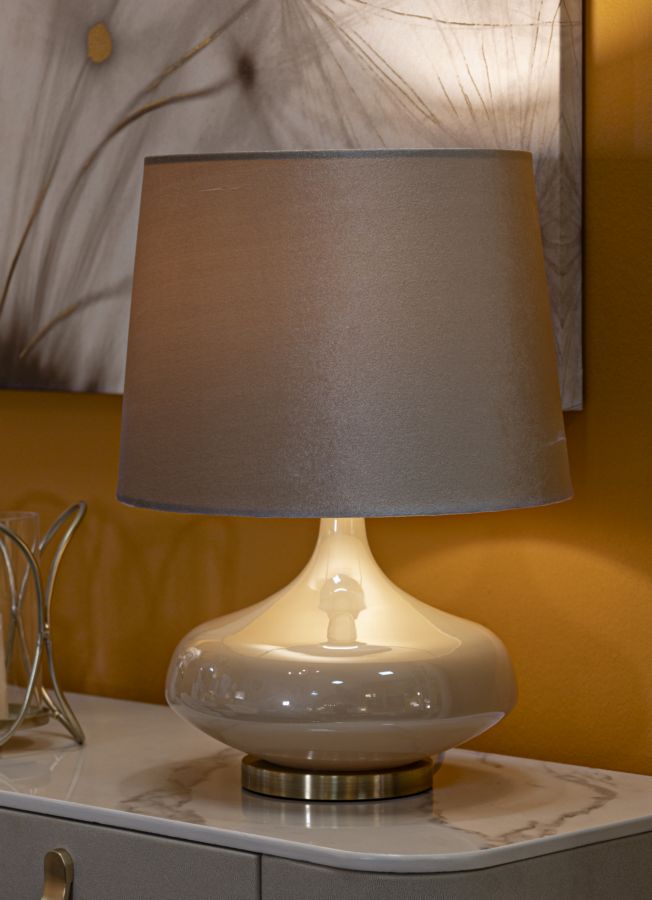 Bordlampe i glas, jern og stof – 35x50x5 cm