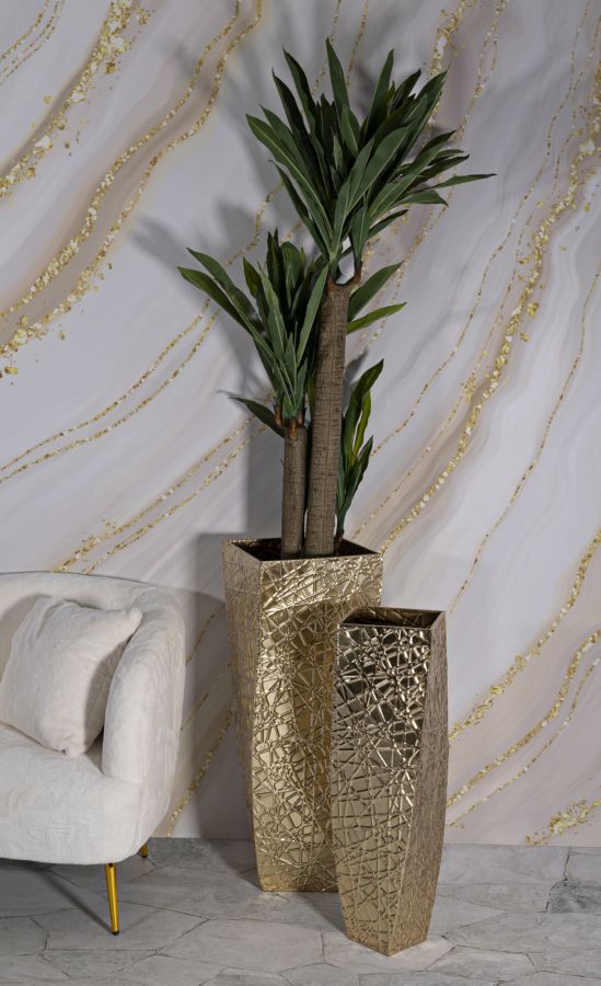 Glam vaser i guldfarve af jern – 34x34x90 og 25x25x78 cm